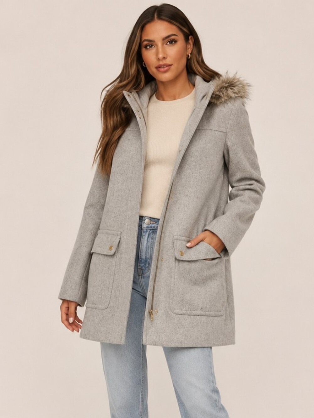 J.Crew Factory Vail Chateau Gray Hooded Wool Blend Coat Parka Size 4